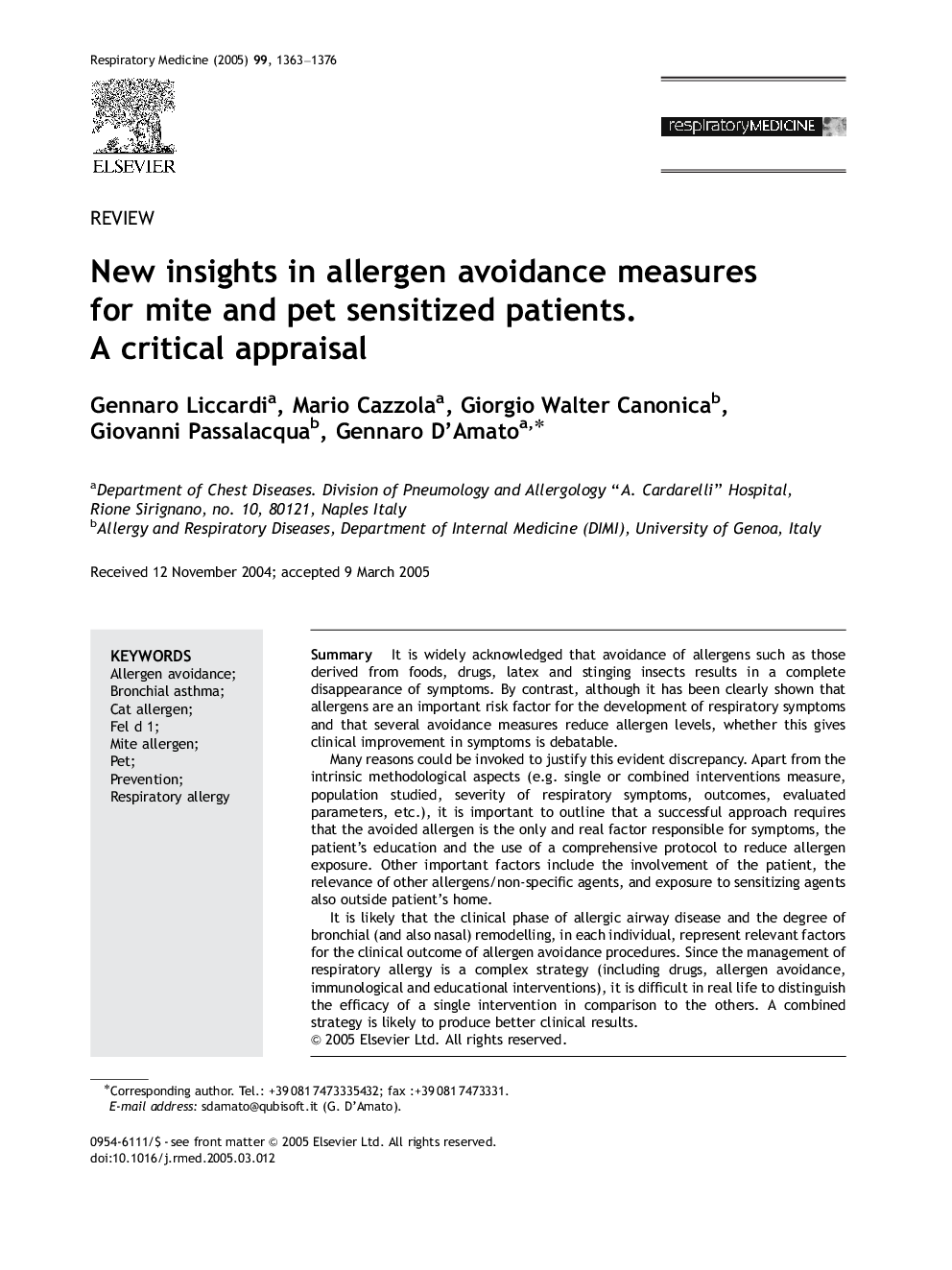 New insights in allergen avoidance measures for mite and pet sensitized patients. A critical appraisal