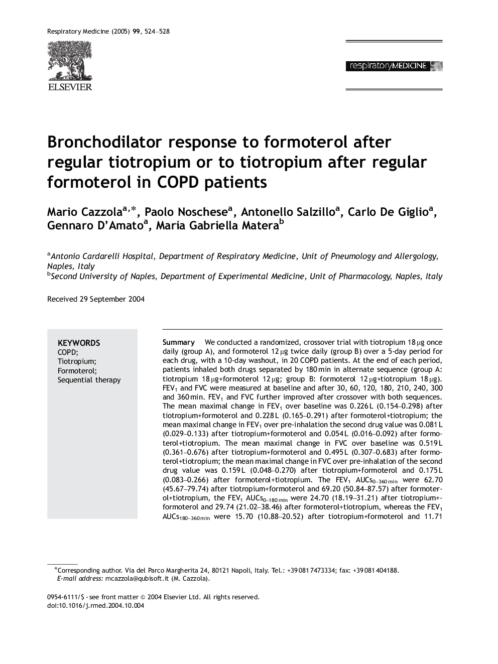 Bronchodilator response to formoterol after regular tiotropium or to tiotropium after regular formoterol in COPD patients