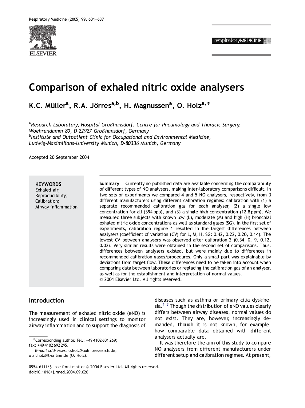 Comparison of exhaled nitric oxide analysers