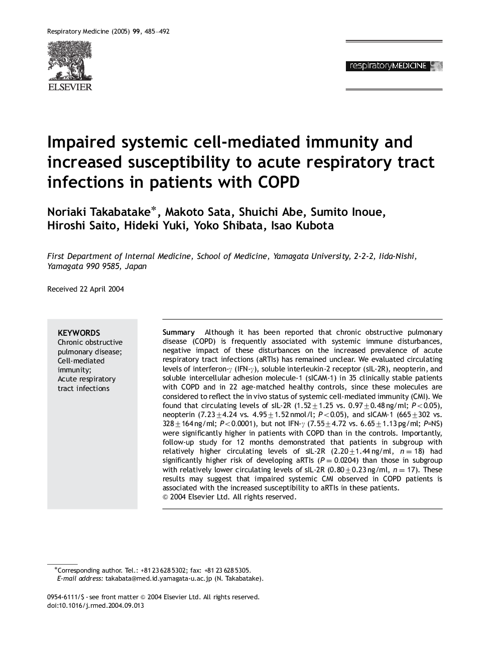 Impaired systemic cell-mediated immunity and increased susceptibility to acute respiratory tract infections in patients with COPD