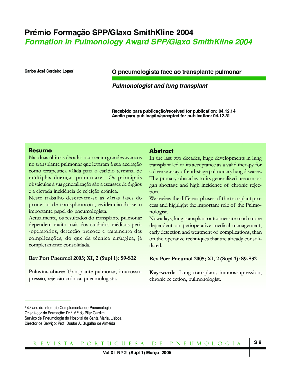 O pneumologista face ao transplante pulmonar