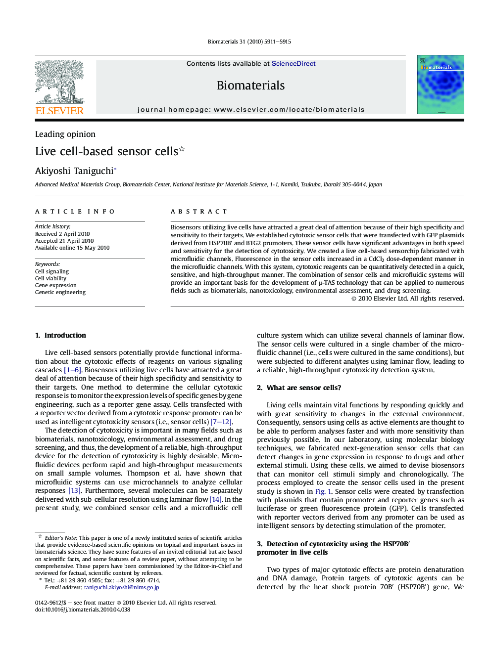 Live cell-based sensor cells 