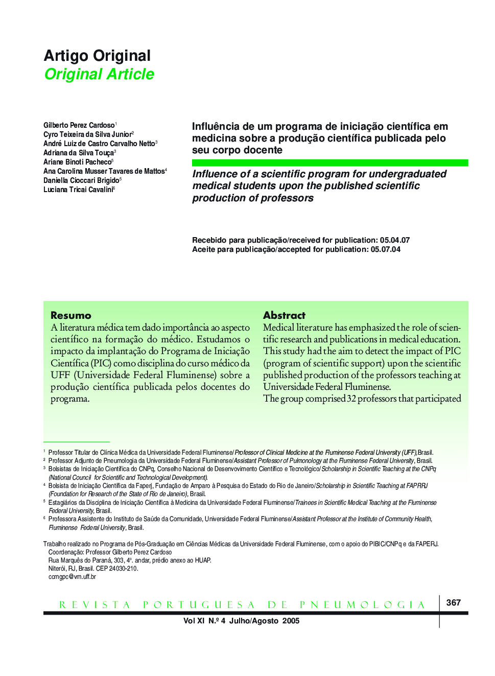 InfluÃªncia de um programa de iniciaçÃ£o cientÃ­fica em medicina sobre a produçÃ£o cientÃ­fica publicada pelo seu corpo docente