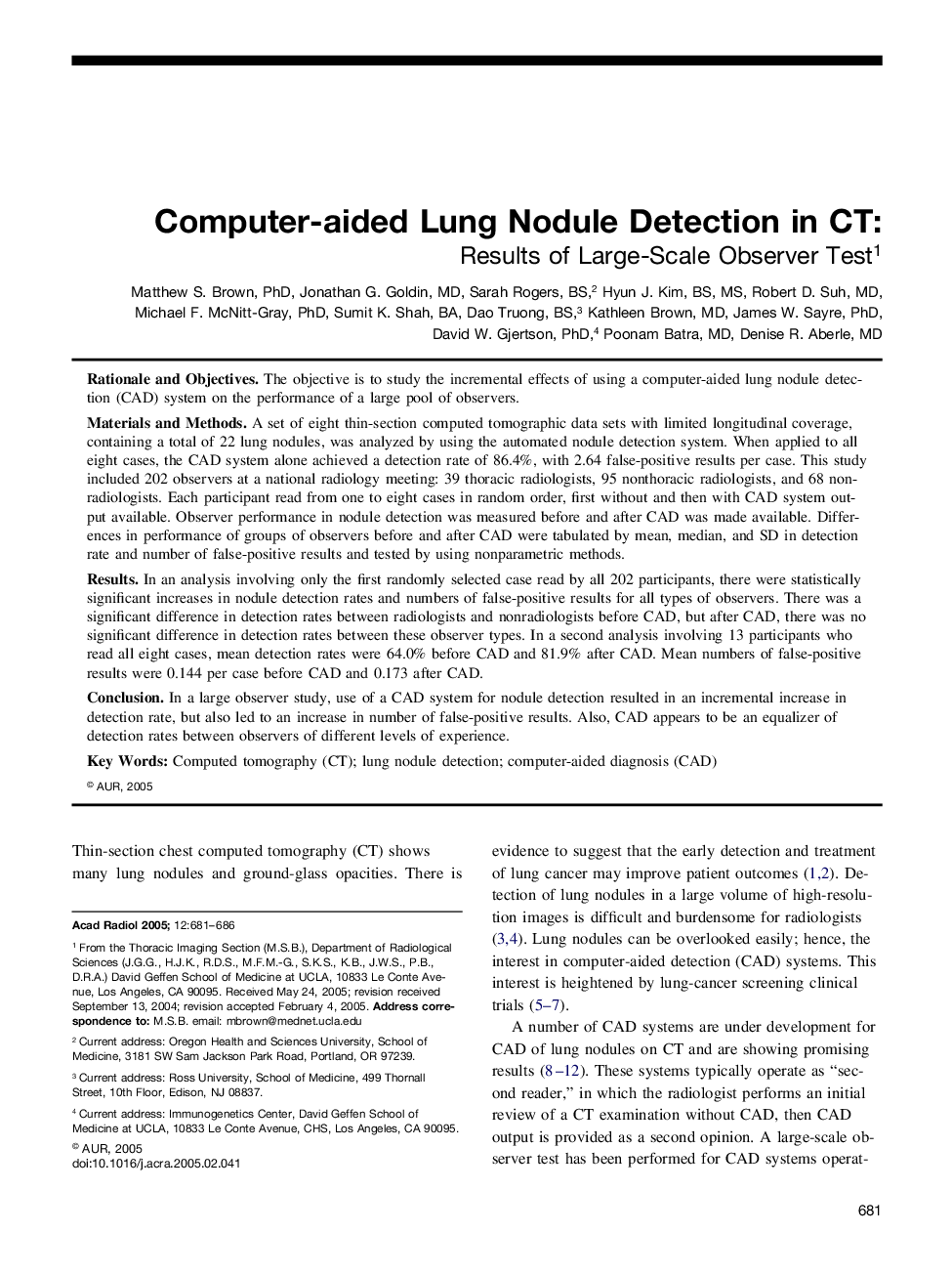 Computer-aided Lung Nodule Detection in CT