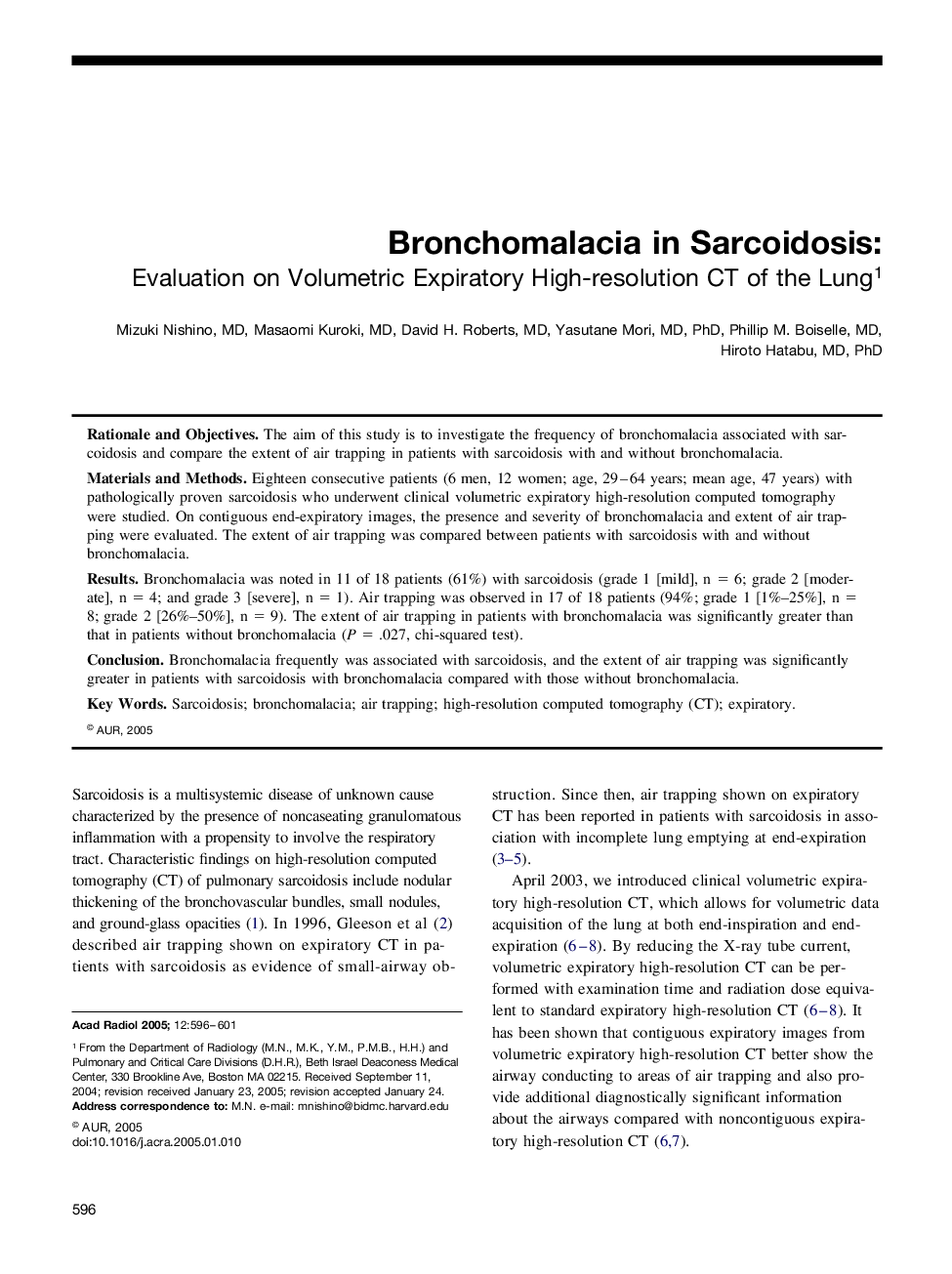 Bronchomalacia in Sarcoidosis