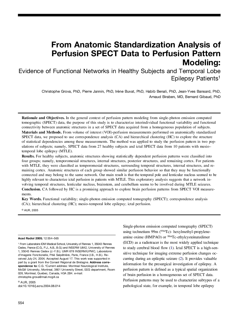 From Anatomic Standardization Analysis of Perfusion SPECT Data to Perfusion Pattern Modeling