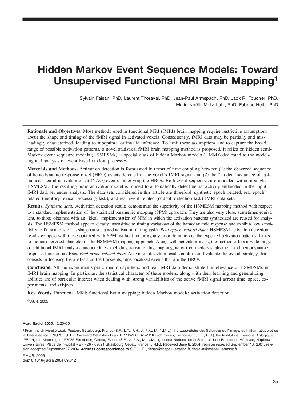 Hidden Markov event sequence models: Toward unsupervised functional MRI brain mapping1