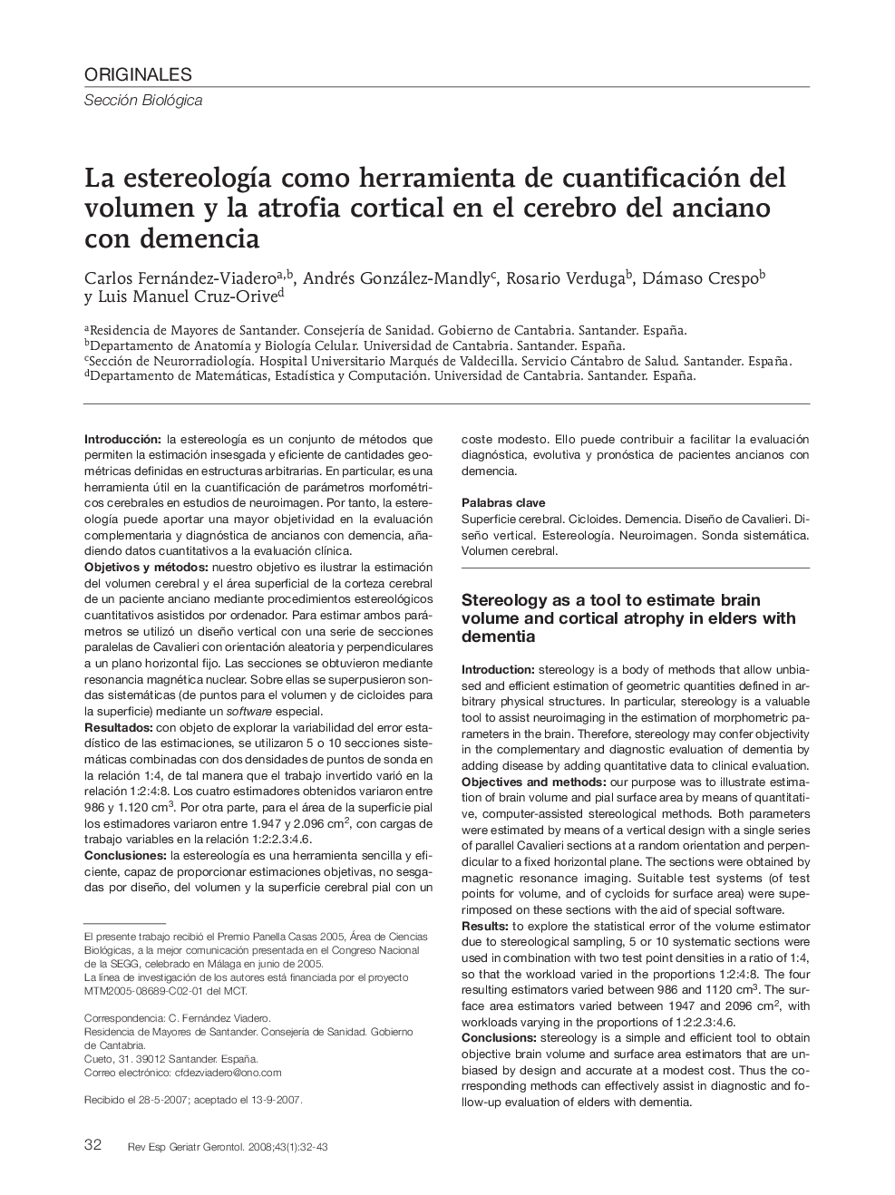 La estereologÃ­a como herramienta de cuantificación del volumen y la atrofia cortical en el cerebro del anciano con demencia