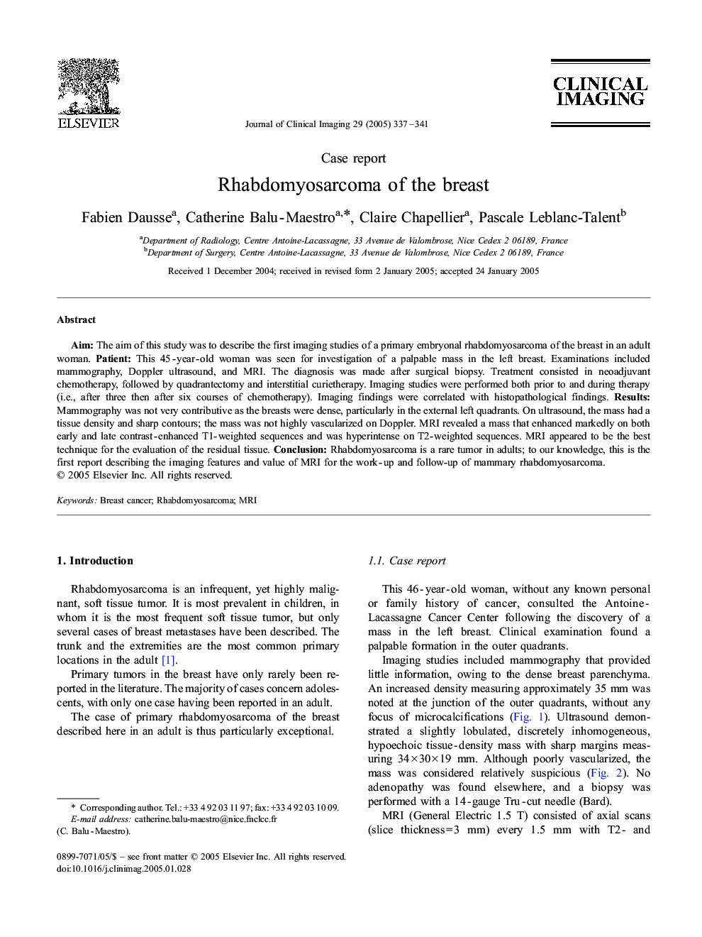 Rhabdomyosarcoma of the breast