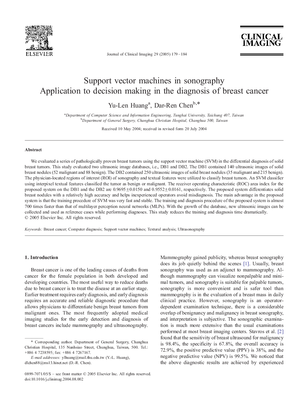 Support vector machines in sonography