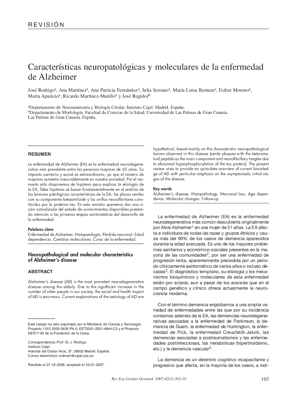 CaracterÃ­sticas neuropatológicas y moleculares de la enfermedad de Alzheimer