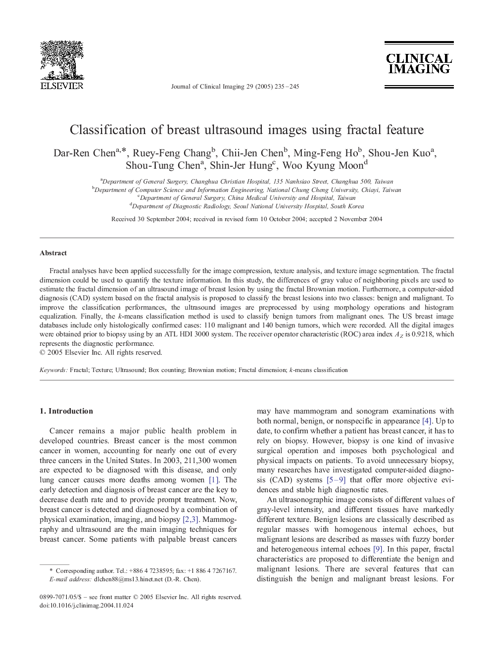 Classification of breast ultrasound images using fractal feature