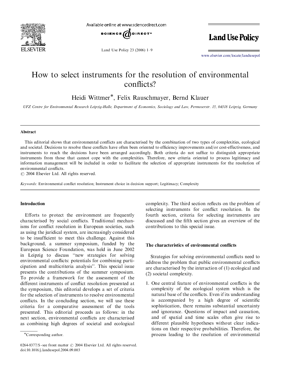 How to select instruments for the resolution of environmental conflicts?