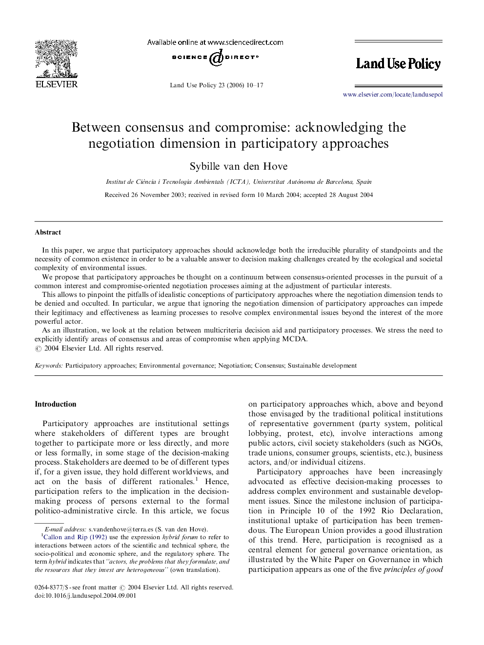 Between consensus and compromise: acknowledging the negotiation dimension in participatory approaches