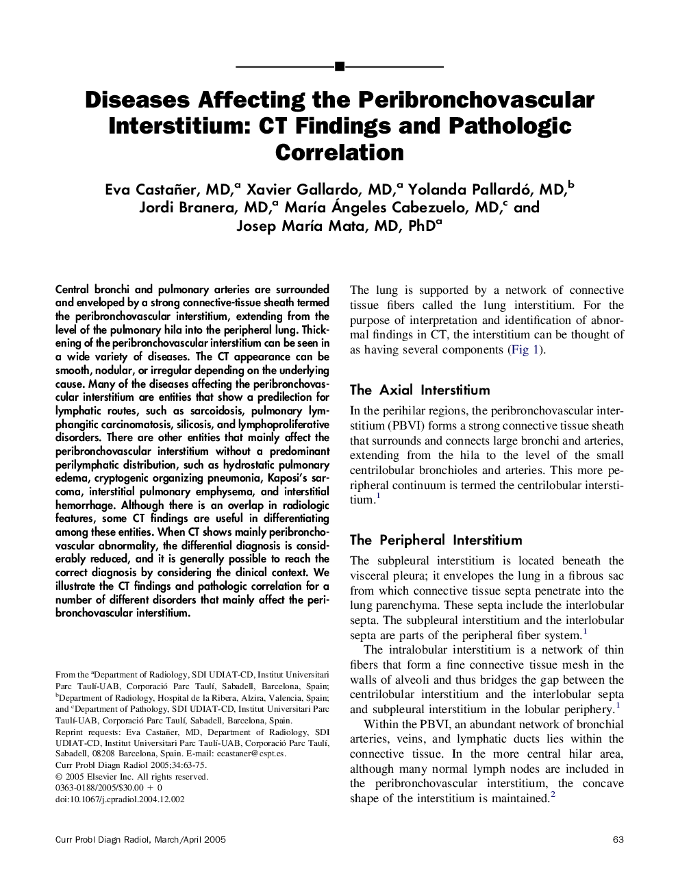 Diseases affecting the peribronchovascular interstitium: CT findings and pathologic correlation