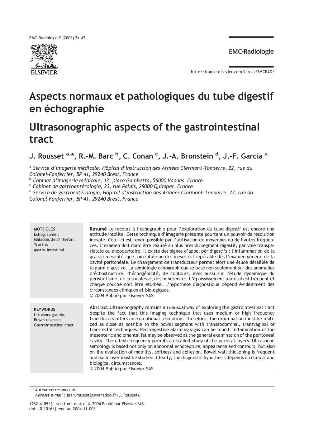 Aspects normaux et pathologiques du tube digestif en échographie