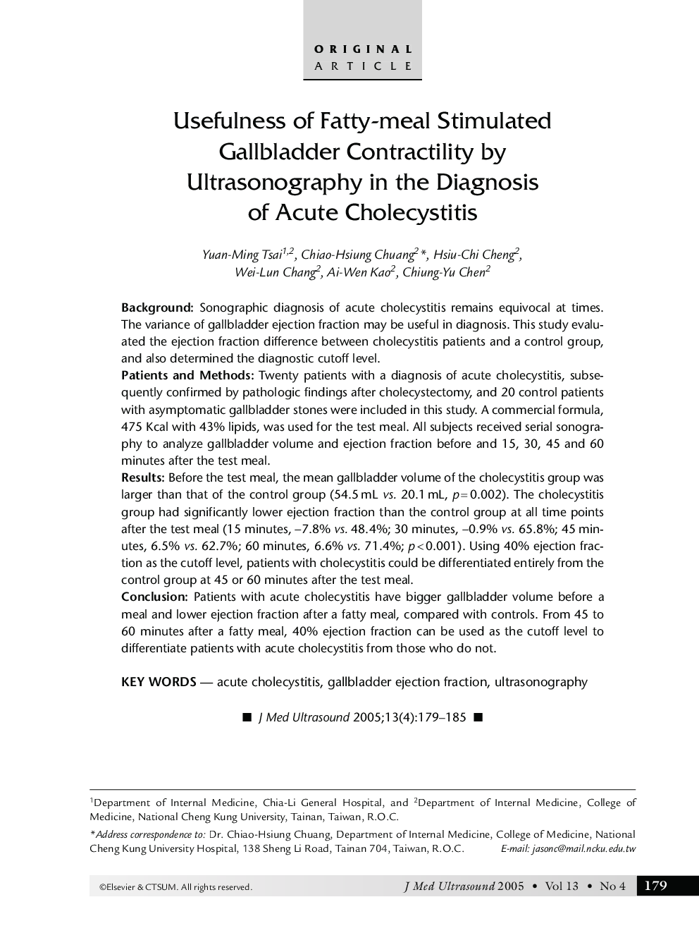 Usefulness of Fatty-meal Stimulated Gallbladder Contractility by Ultrasonography in the Diagnosis of Acute Cholecystitis