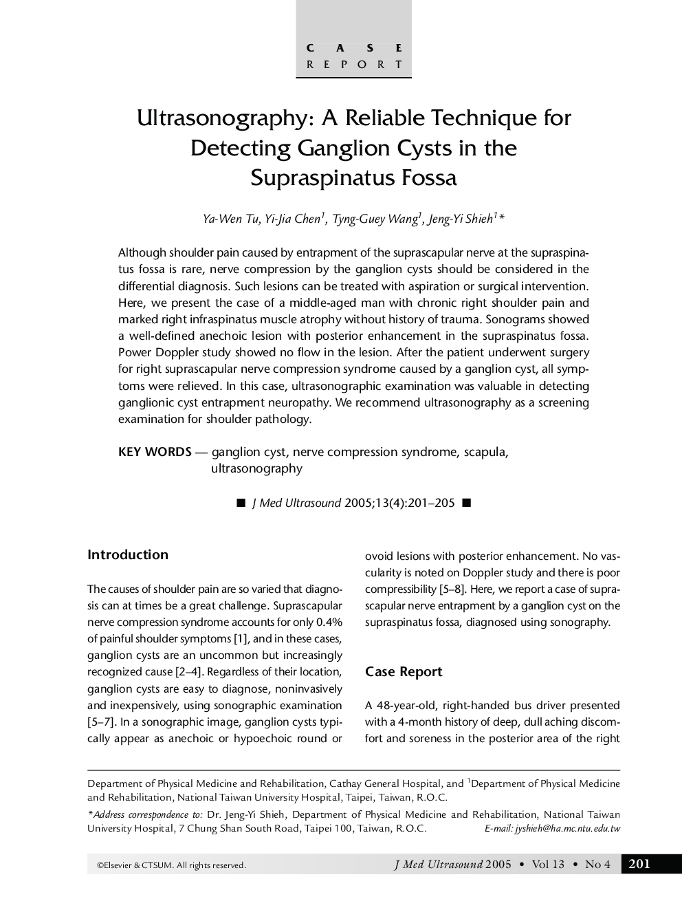 Ultrasonography: A Reliable Technique for Detecting Ganglion Cysts in the Supraspinatus Fossa