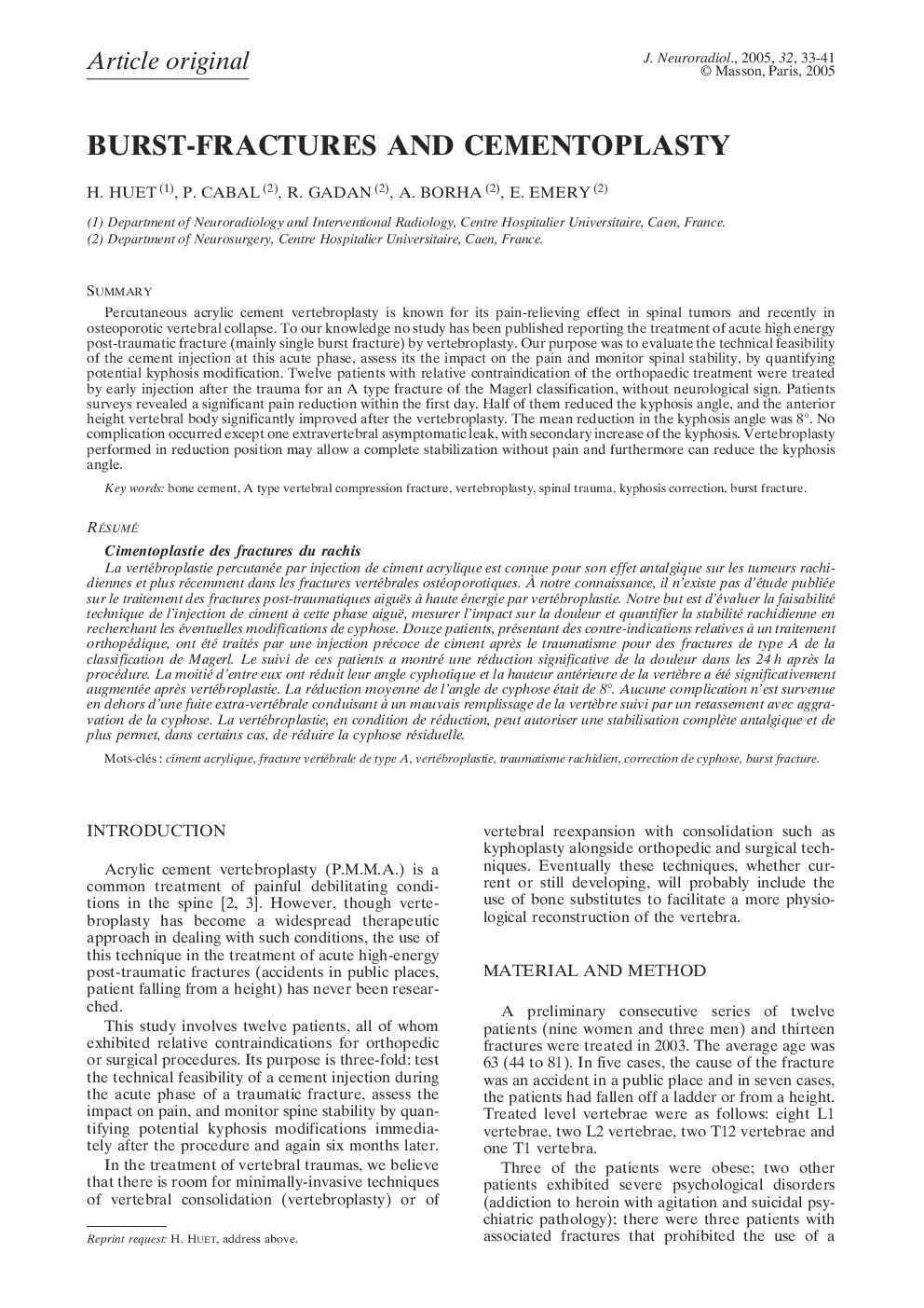 Burst-fractures and cementoplasty