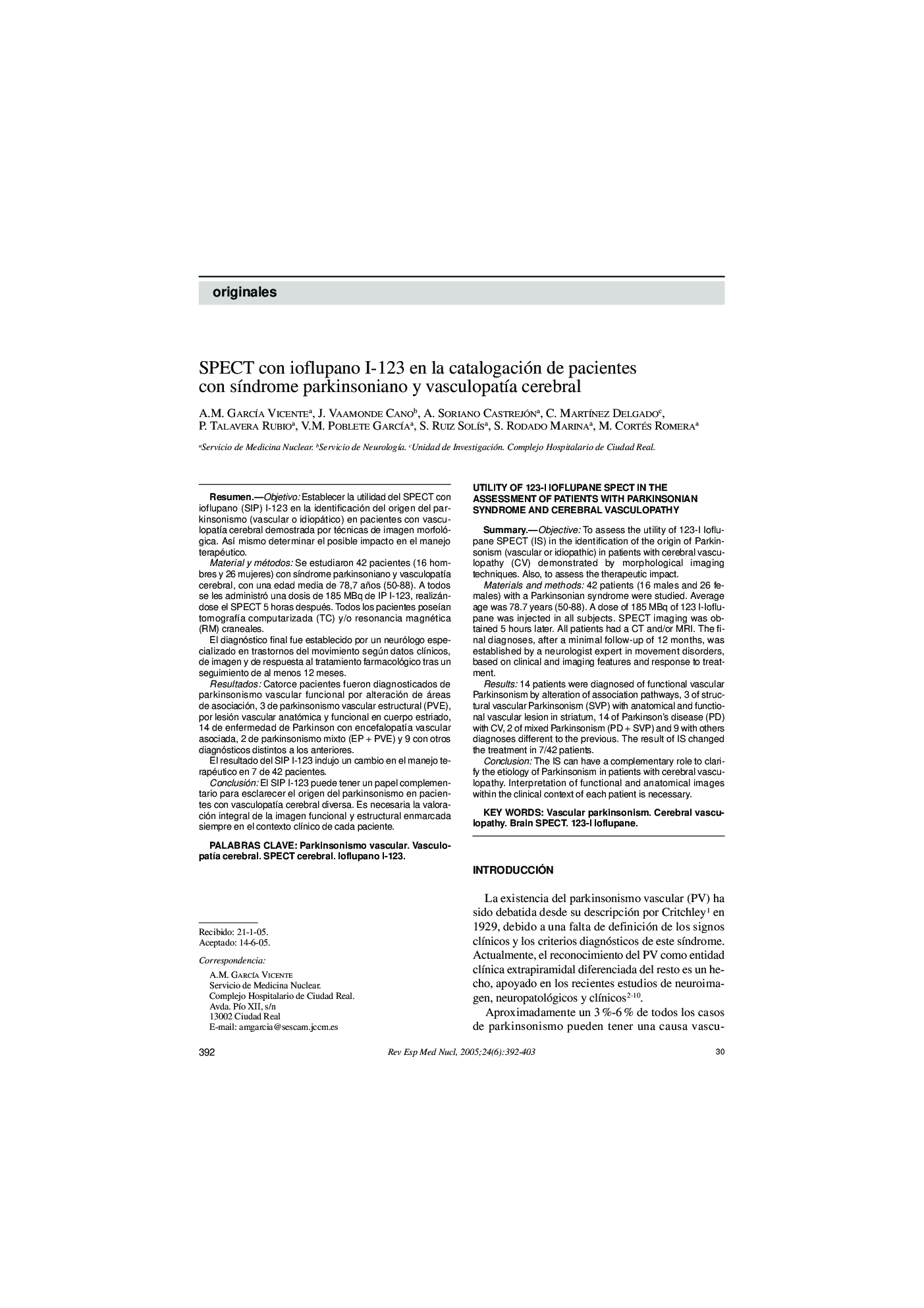 SPECT con ioflupano I-123 en la catalogación de pacientes con sÃ­ndrome parkinsoniano y vasculopatÃ­a cerebral