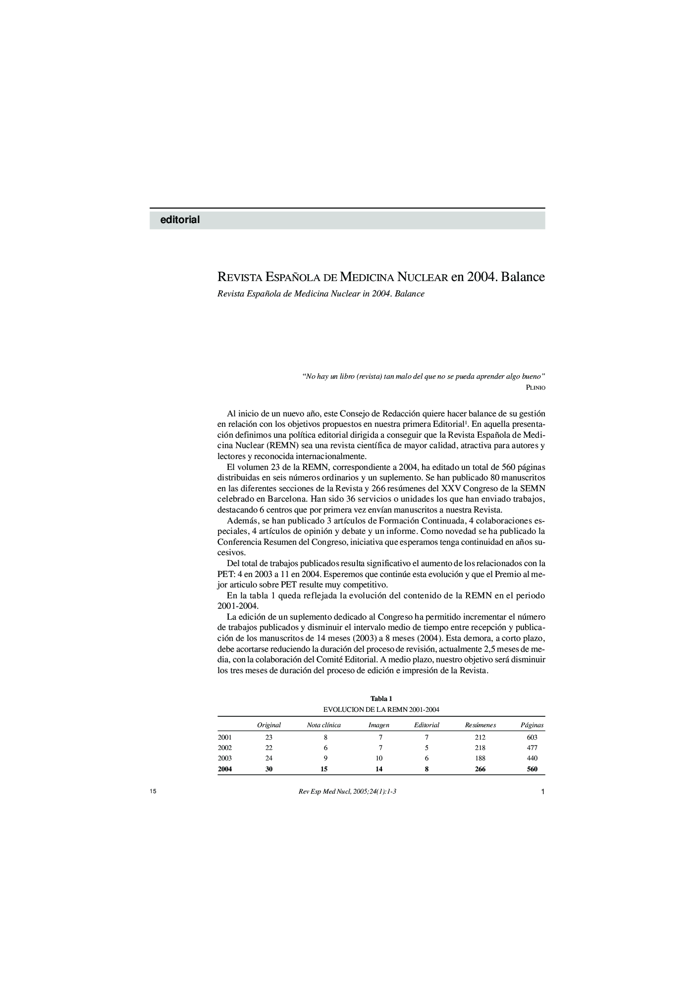 Revista española de medicina nuclear en 2004. balance