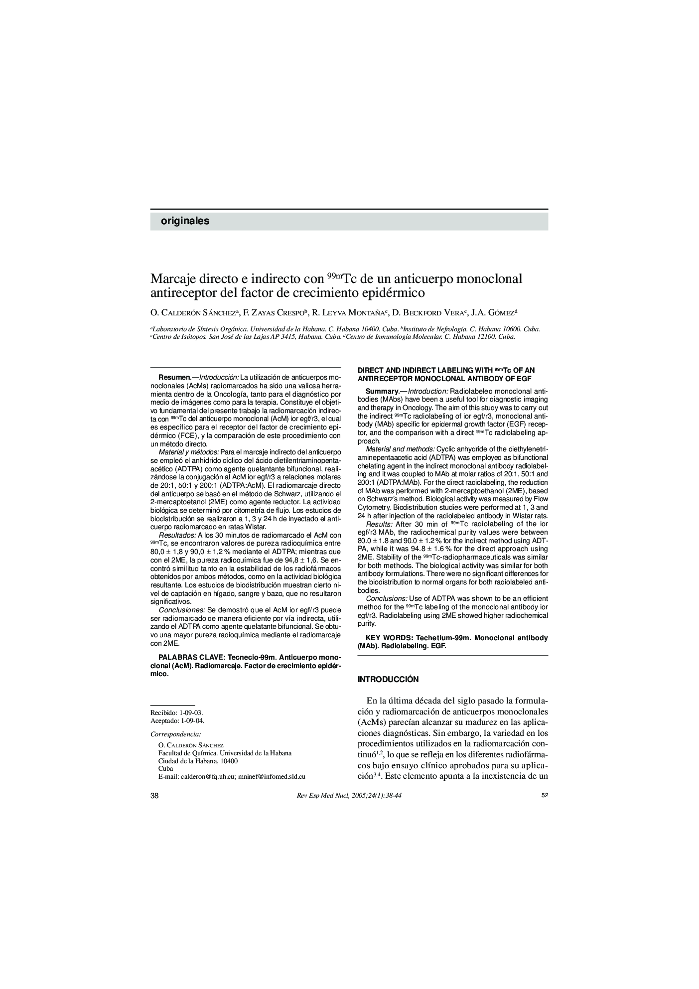 Marcaje directo e indirecto con 99mTc de un anticuerpo monoclonal antireceptor del factor de crecimiento epidérmico