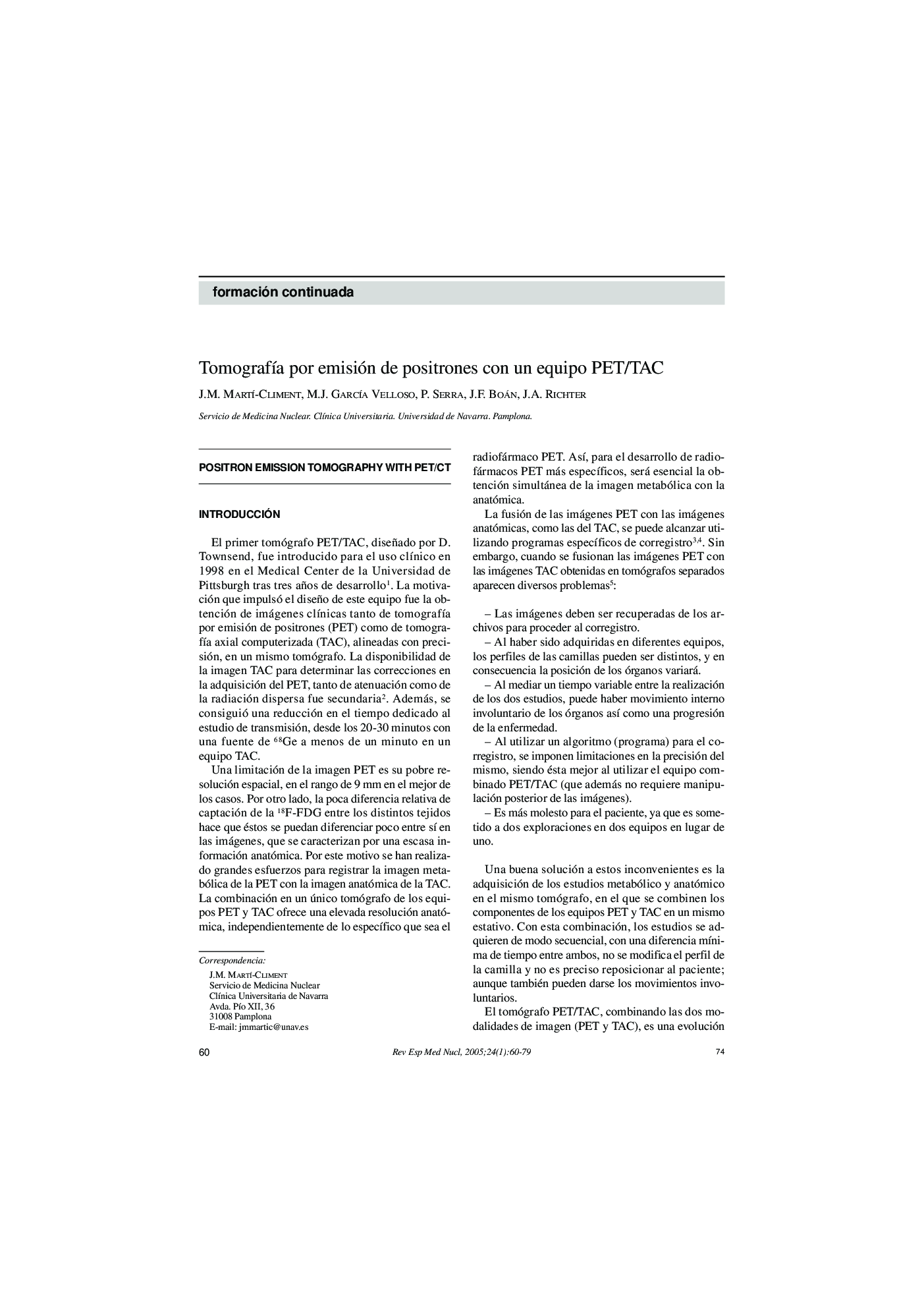 TomografÃ­a por emisión de positrones con un equipo PET/TAC