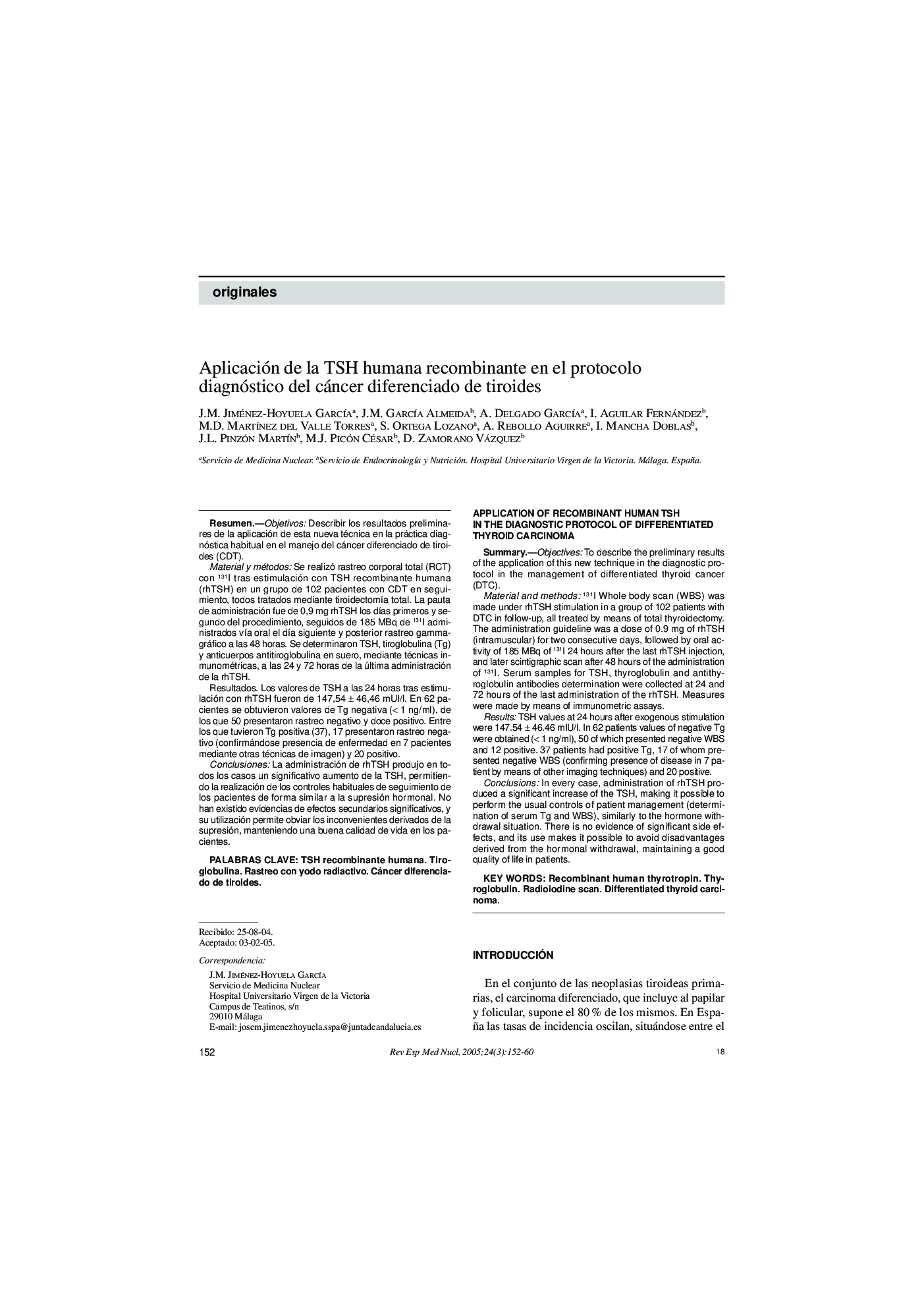 Aplicación de la TSH humana recombinante en el protocolo diagnóstico del cáncer diferenciado de tiroides