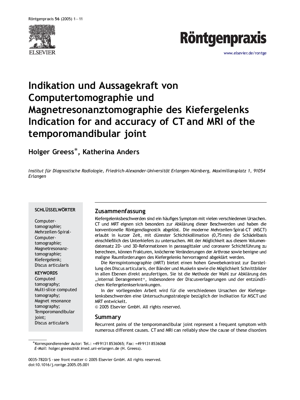 Indikation und Aussagekraft von Computertomographie und Magnetresonanztomographie des Kiefergelenks