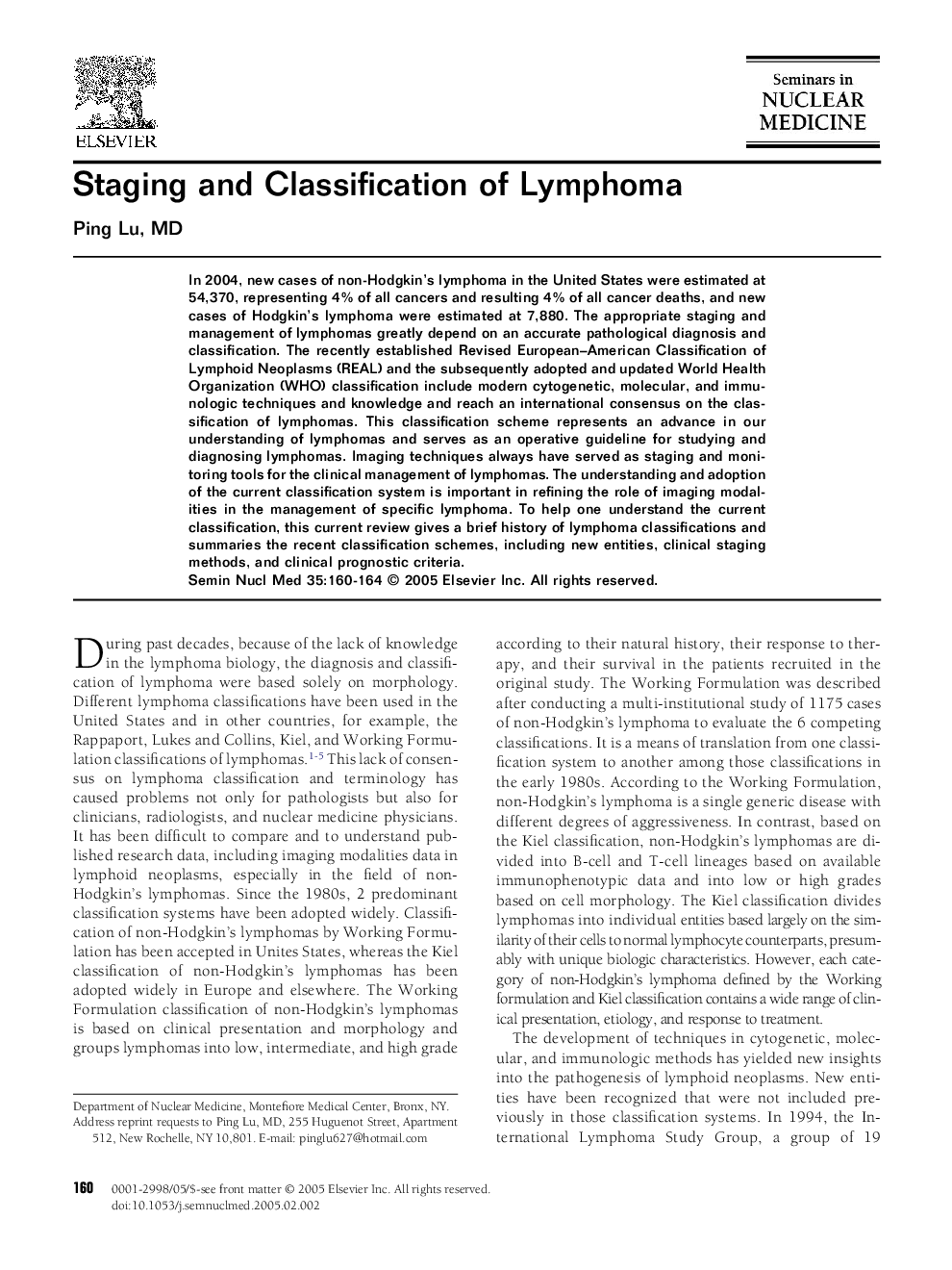 Staging and Classification of Lymphoma