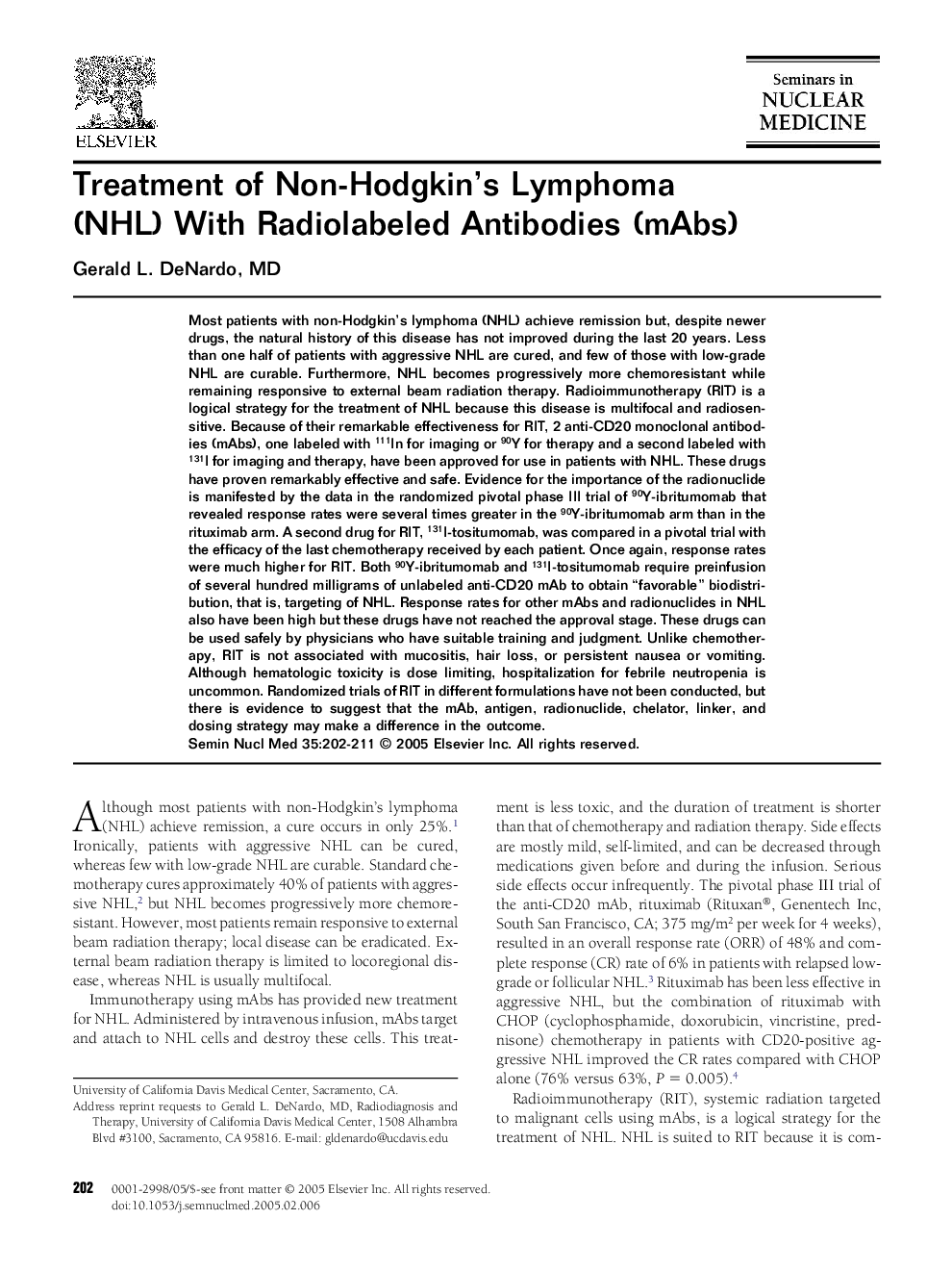 Treatment of Non-Hodgkin's Lymphoma (NHL) With Radiolabeled Antibodies (mAbs)