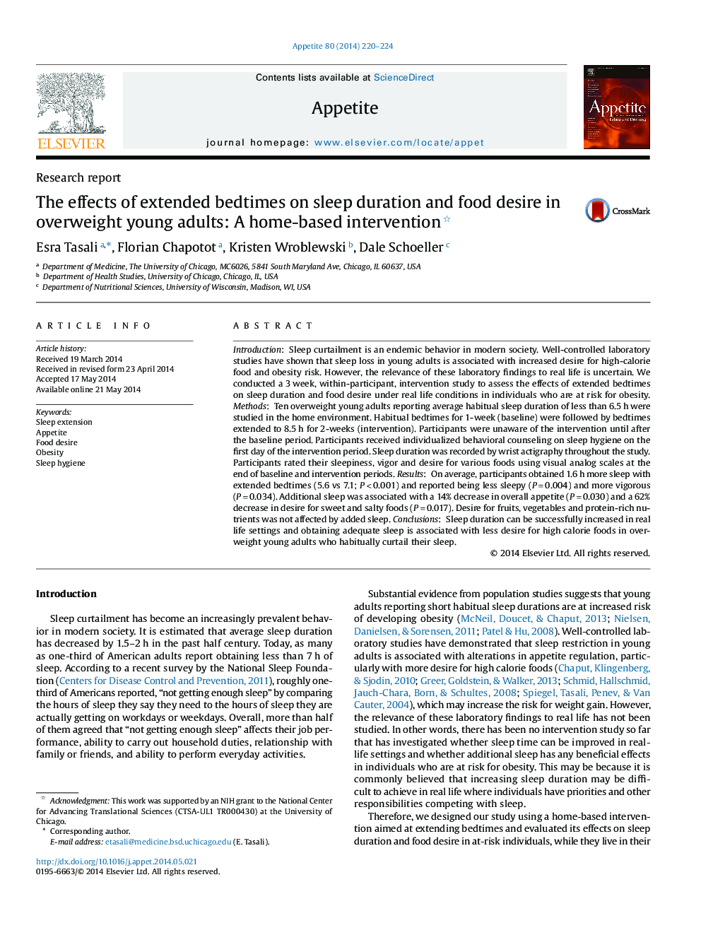 The effects of extended bedtimes on sleep duration and food desire in overweight young adults: A home-based intervention 