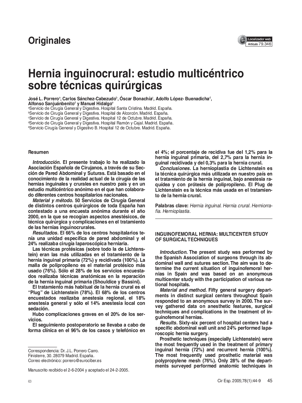 Hernia inguinocrural: estudio multicéntrico sobre técnicas quirúrgicas