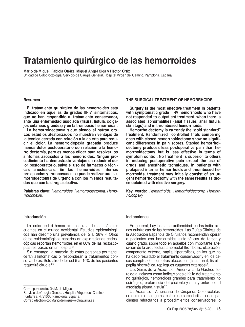 Tratamiento quirúrgico de las hemorroides