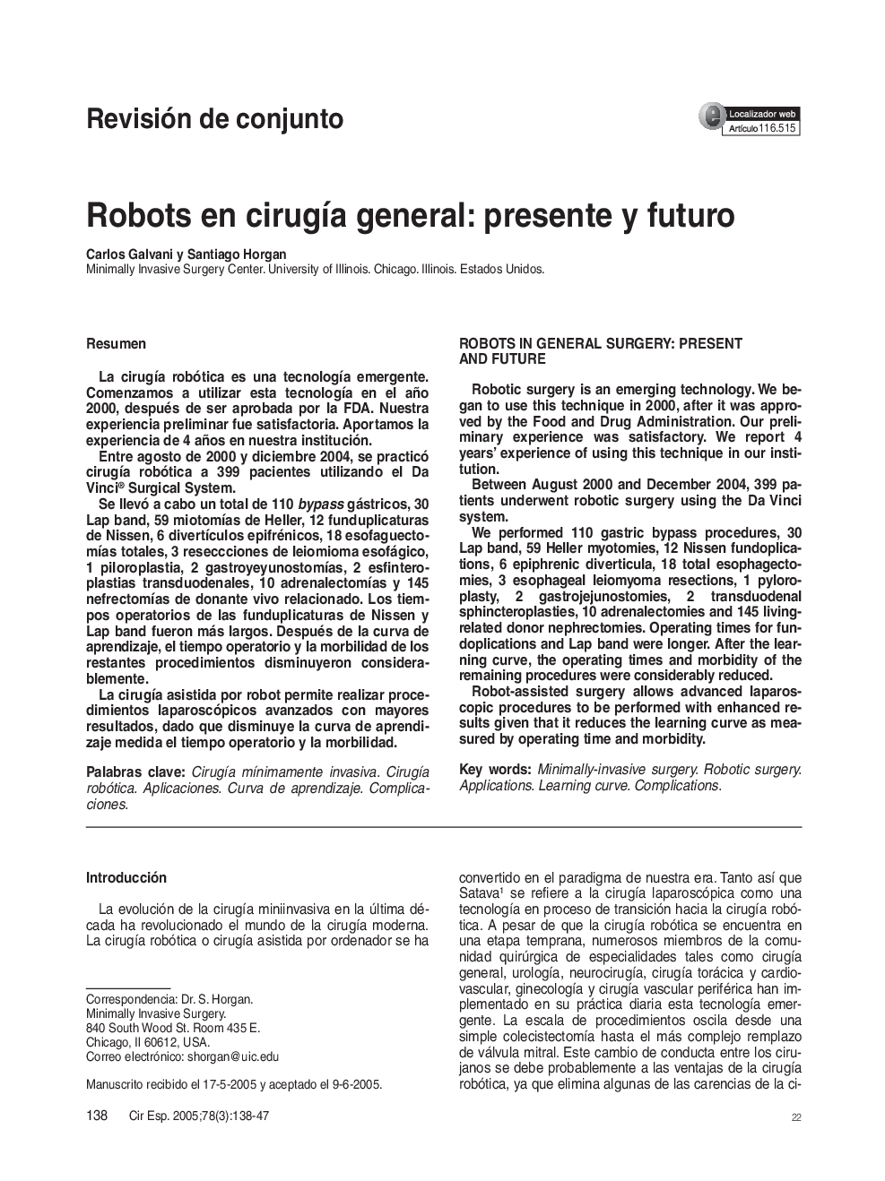 Robots en cirugÃ­a general: presente y futuro