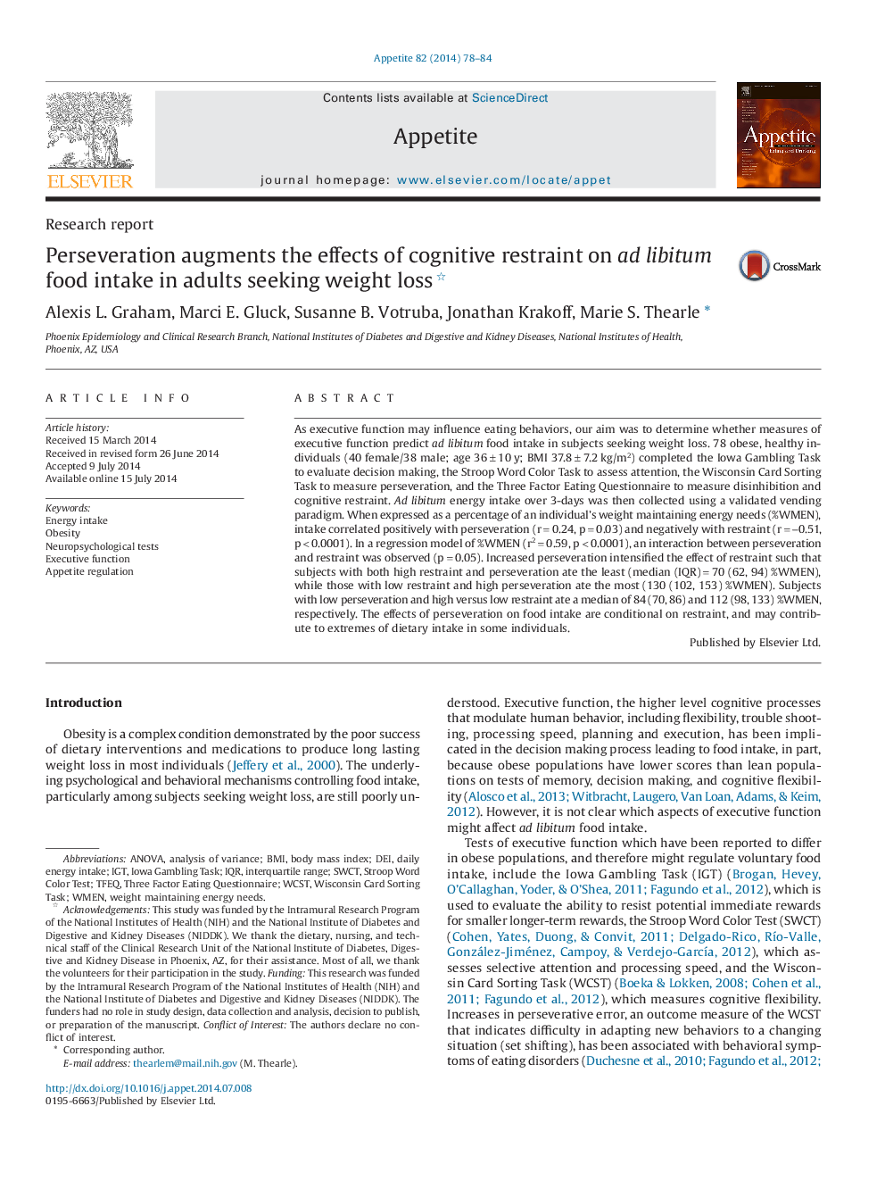 Perseveration augments the effects of cognitive restraint on ad libitum food intake in adults seeking weight loss 