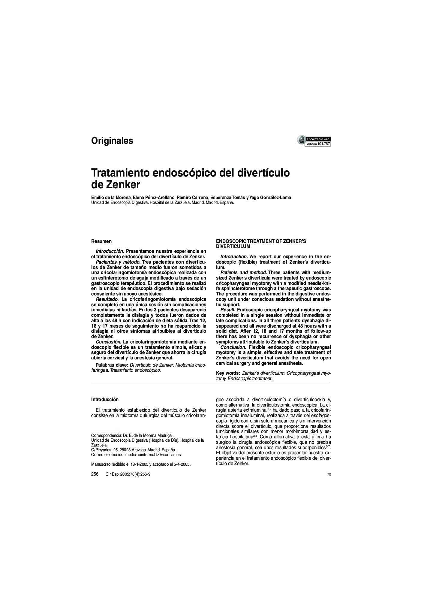 Tratamiento endoscópico del divertÃ­culo de Zenker