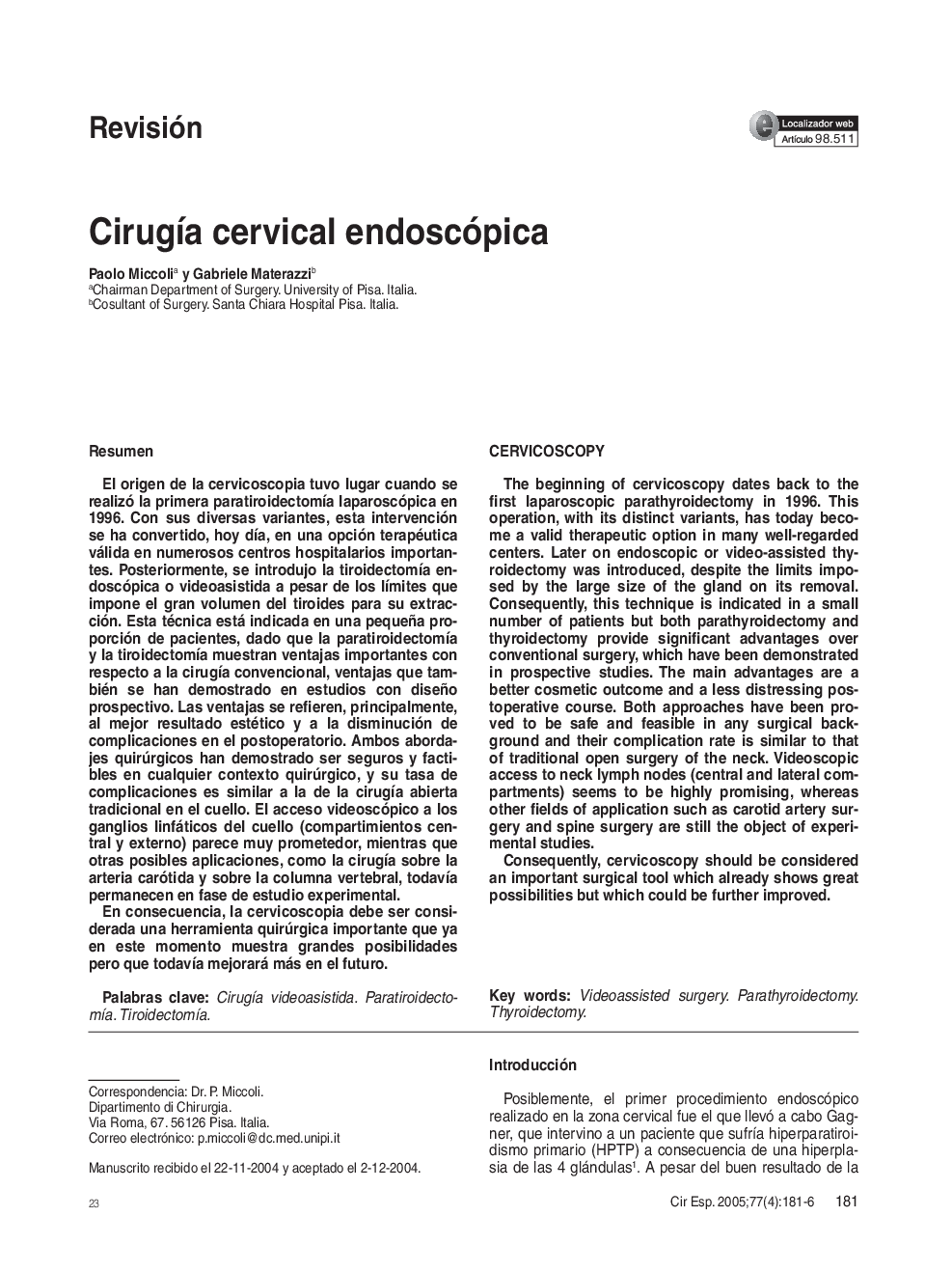 CirugÃ­a cervical endoscópica