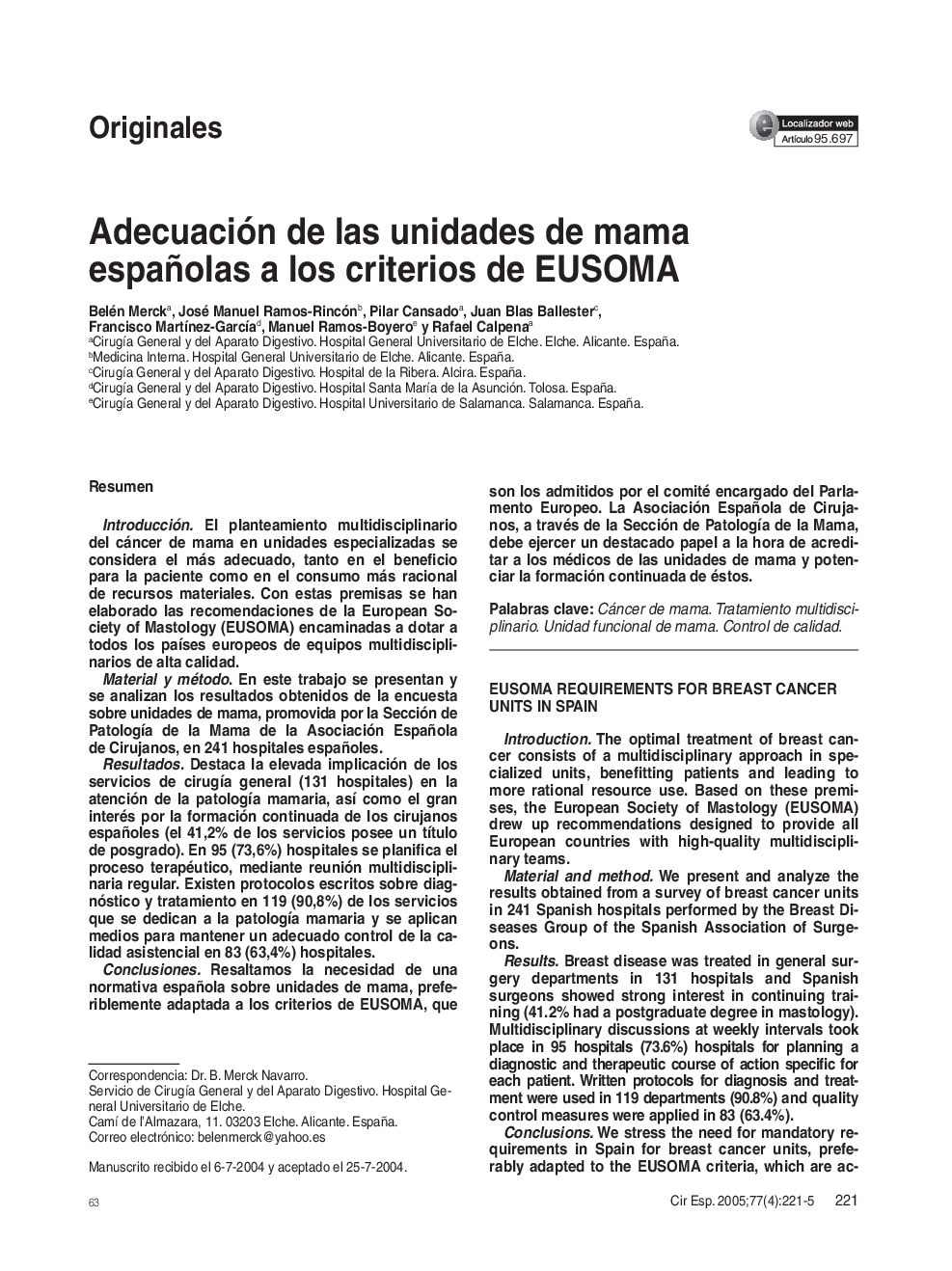 Adecuación de las unidades de mama españolas a los criterios de EUSOMA