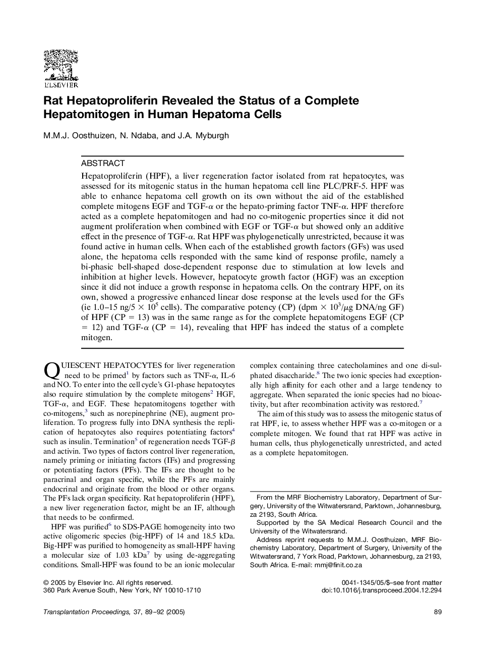 Rat hepatoproliferin revealed the status of a complete hepatomitogen in human hepatoma cells