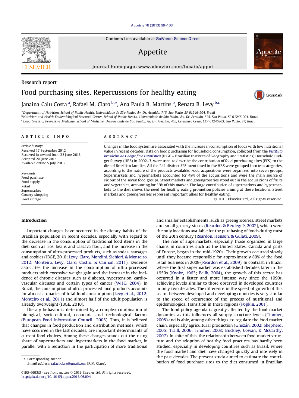 Food purchasing sites. Repercussions for healthy eating