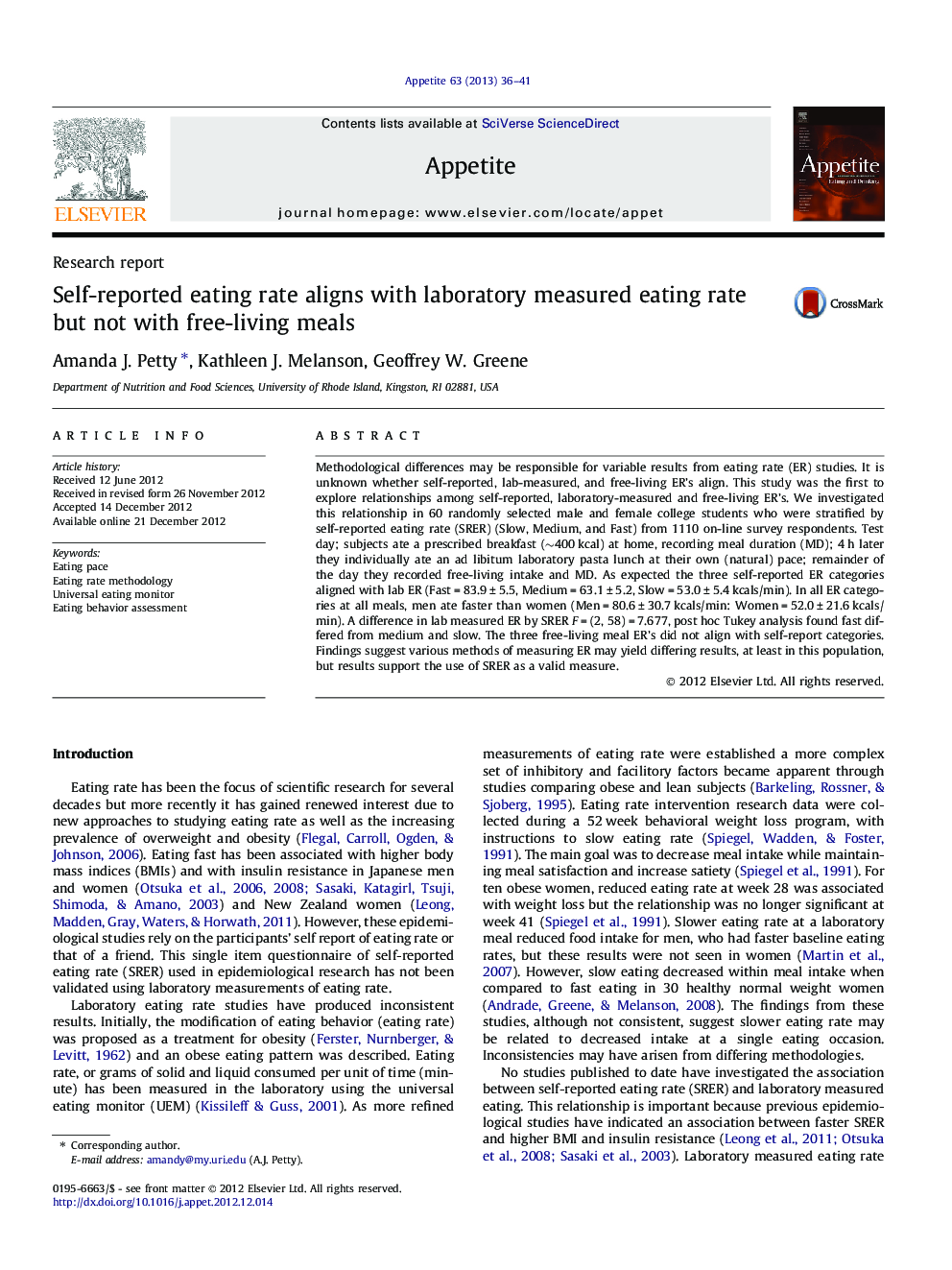 Self-reported eating rate aligns with laboratory measured eating rate but not with free-living meals