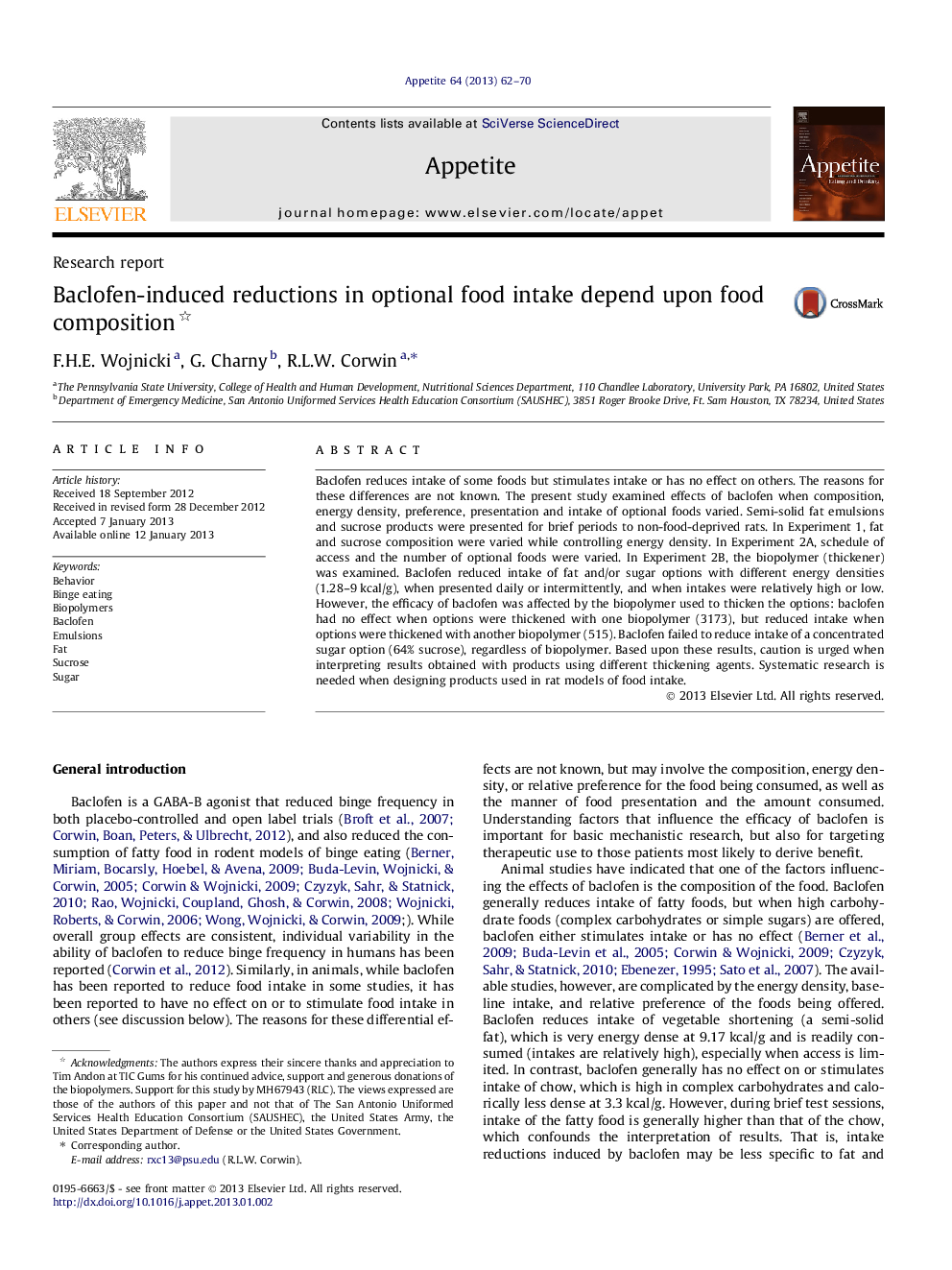 Baclofen-induced reductions in optional food intake depend upon food composition 