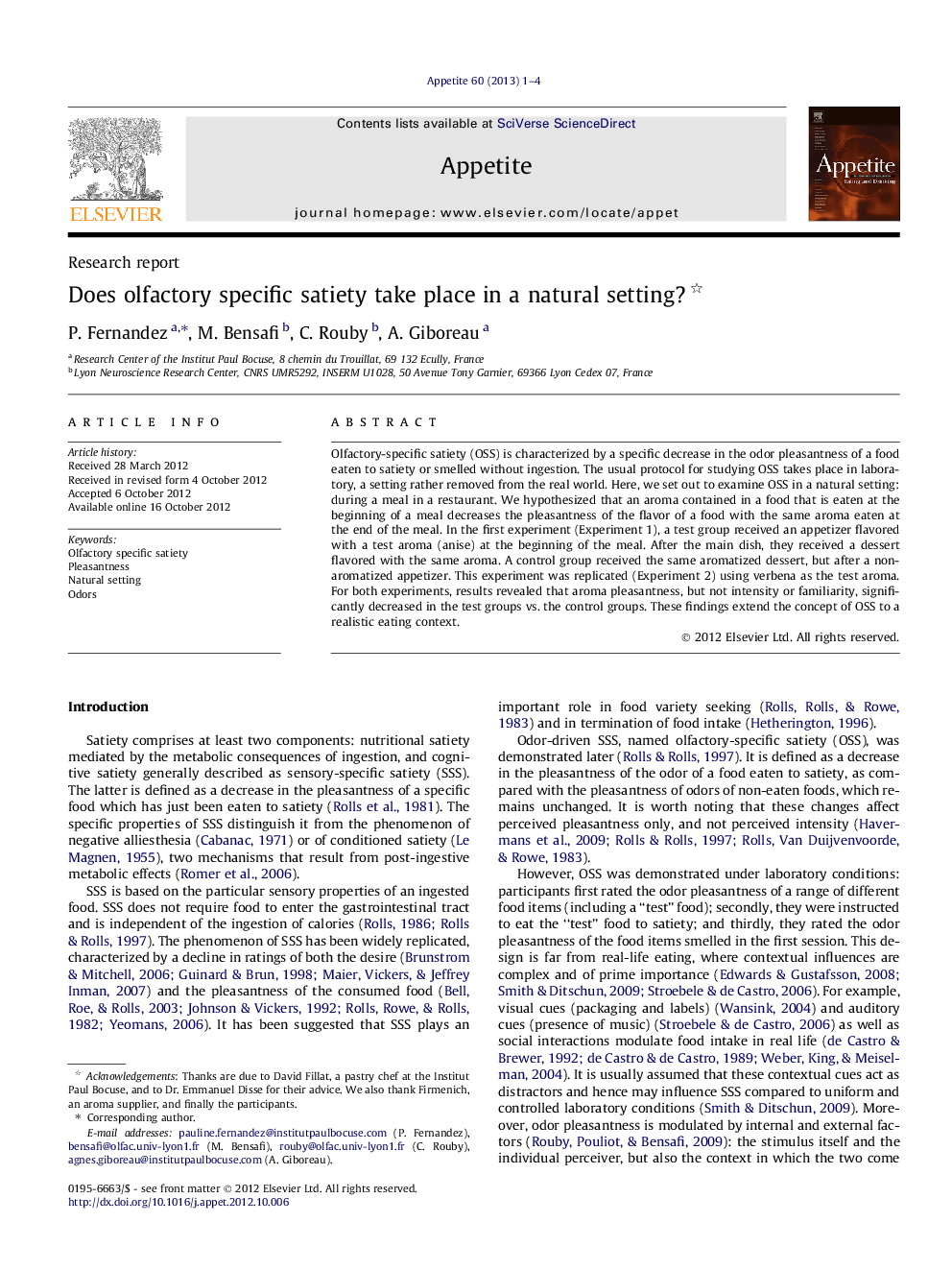 Does olfactory specific satiety take place in a natural setting? 