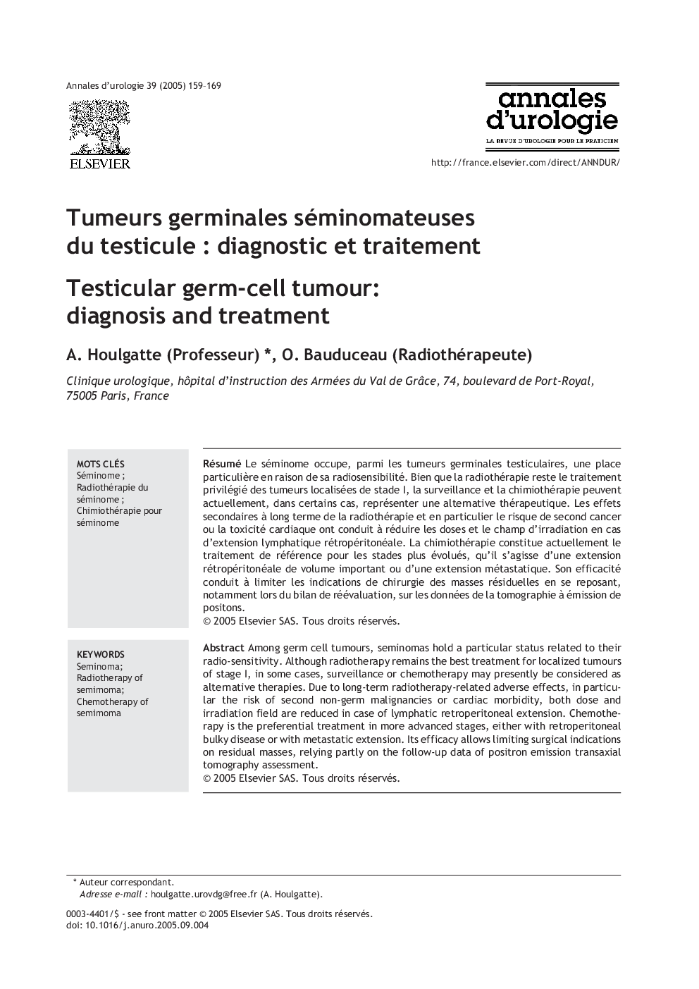 Tumeurs germinales séminomateuses du testiculeÂ : diagnostic et traitement