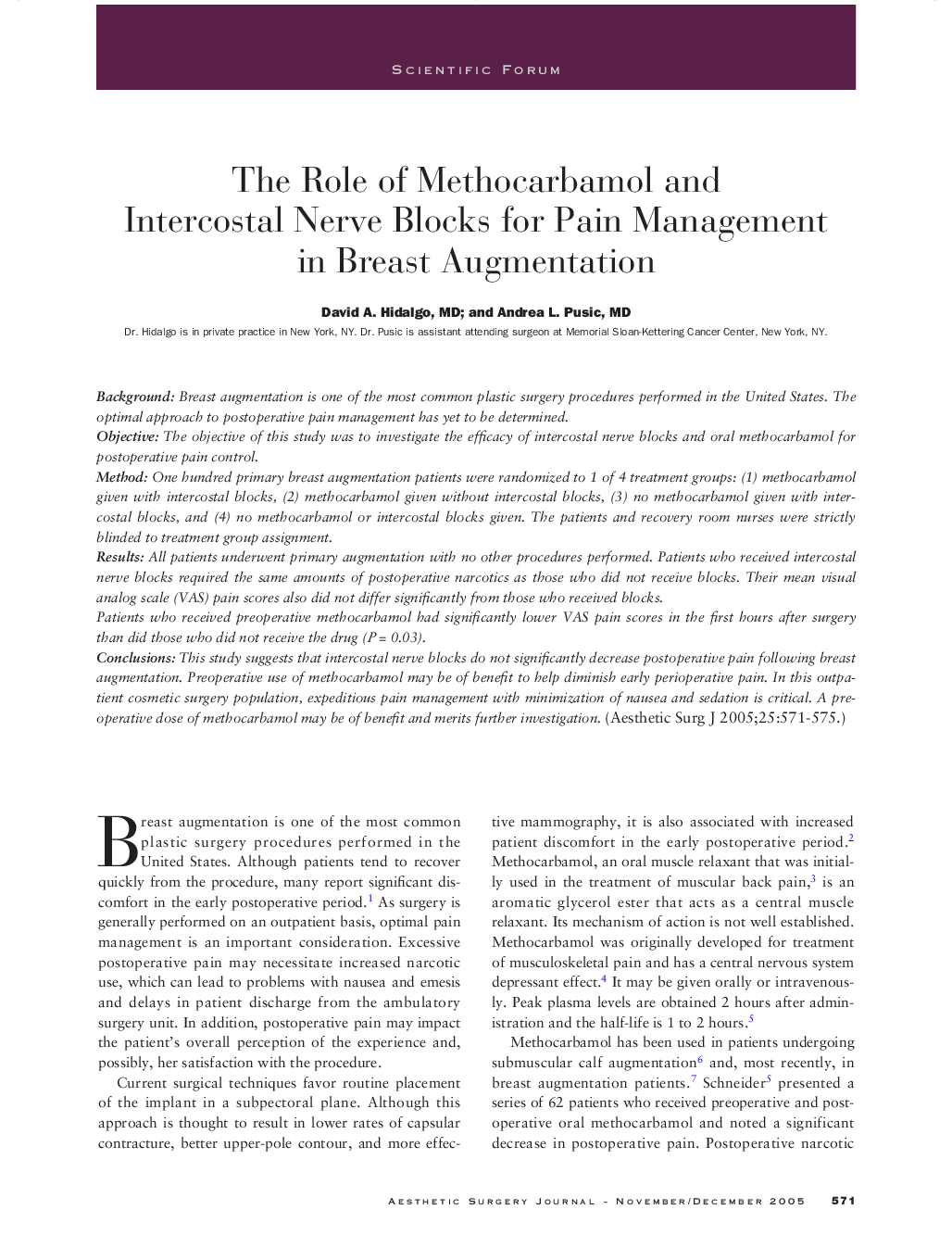 عکس صفحه اول مقاله: The role of methocarbamol and intercostal nerve blocks for pain management in breast augmentation The role of methocarbamol and intercostal nerve blocks for pain management in breast augmentation