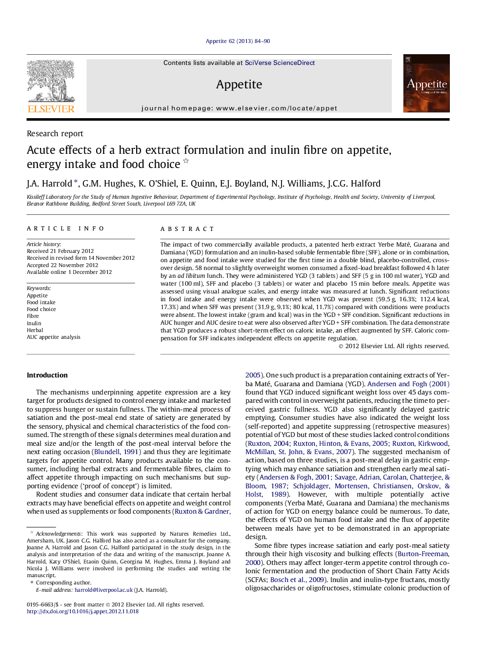 Acute effects of a herb extract formulation and inulin fibre on appetite, energy intake and food choice 