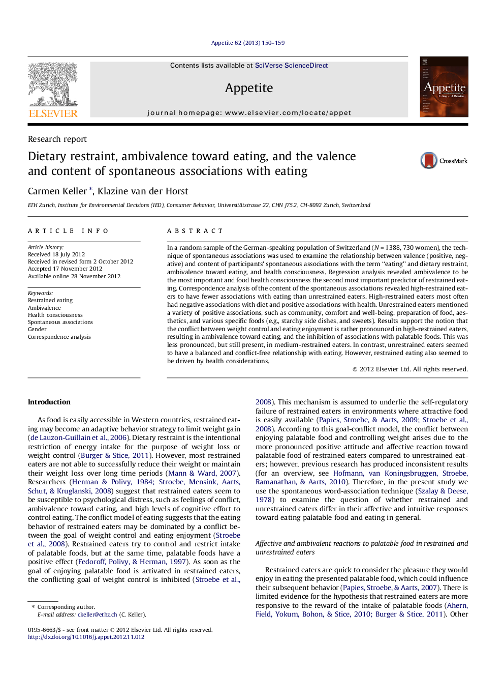 Dietary restraint, ambivalence toward eating, and the valence and content of spontaneous associations with eating