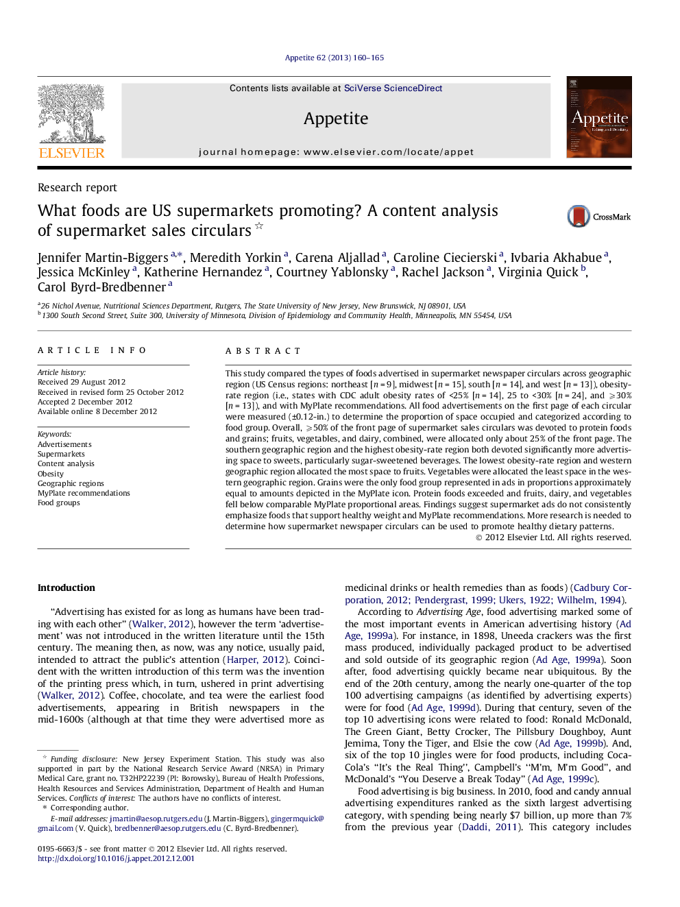 What foods are US supermarkets promoting? A content analysis of supermarket sales circulars 