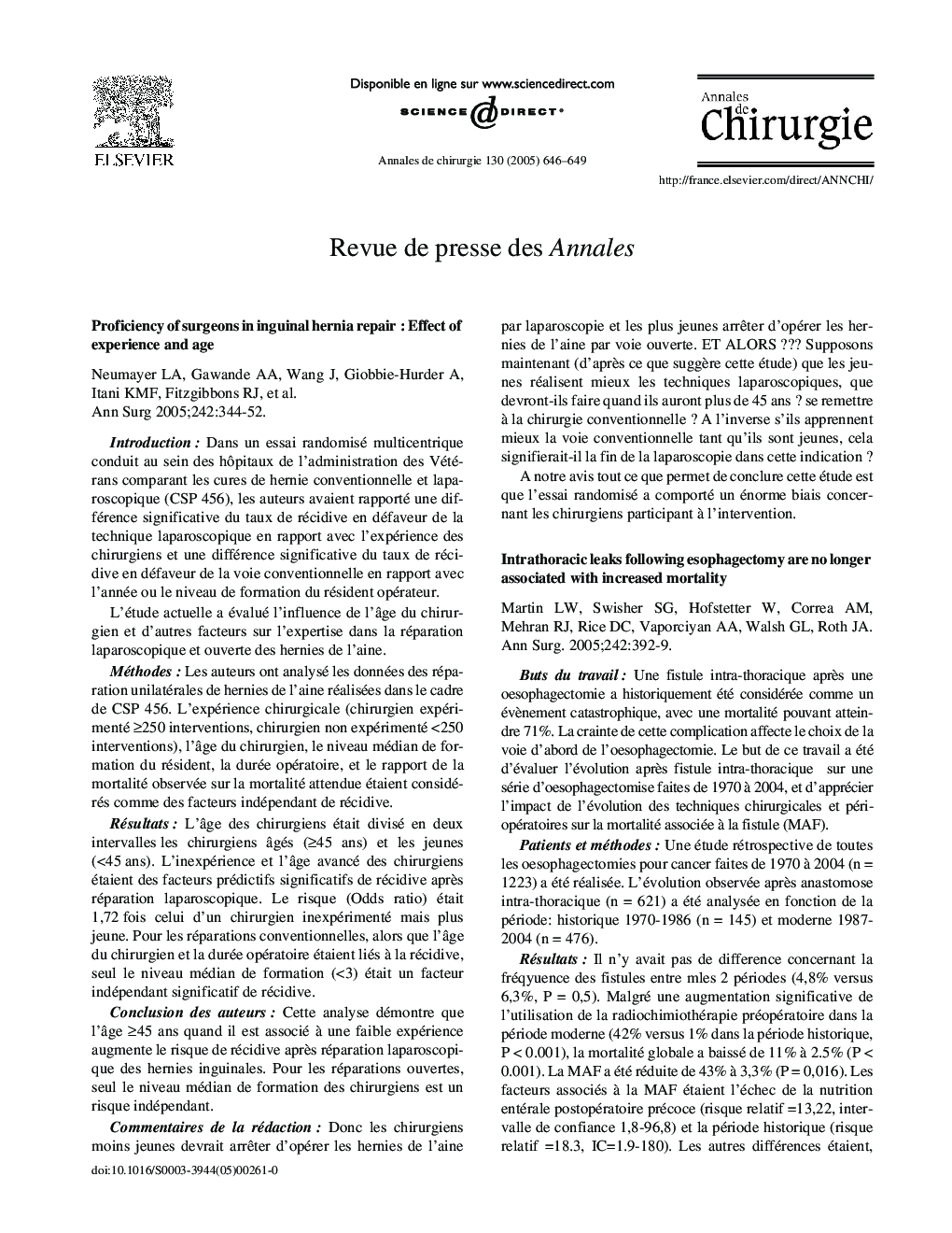 عکس صفحه اول مقاله: Revue de Presse des Annales Revue de Presse des Annales